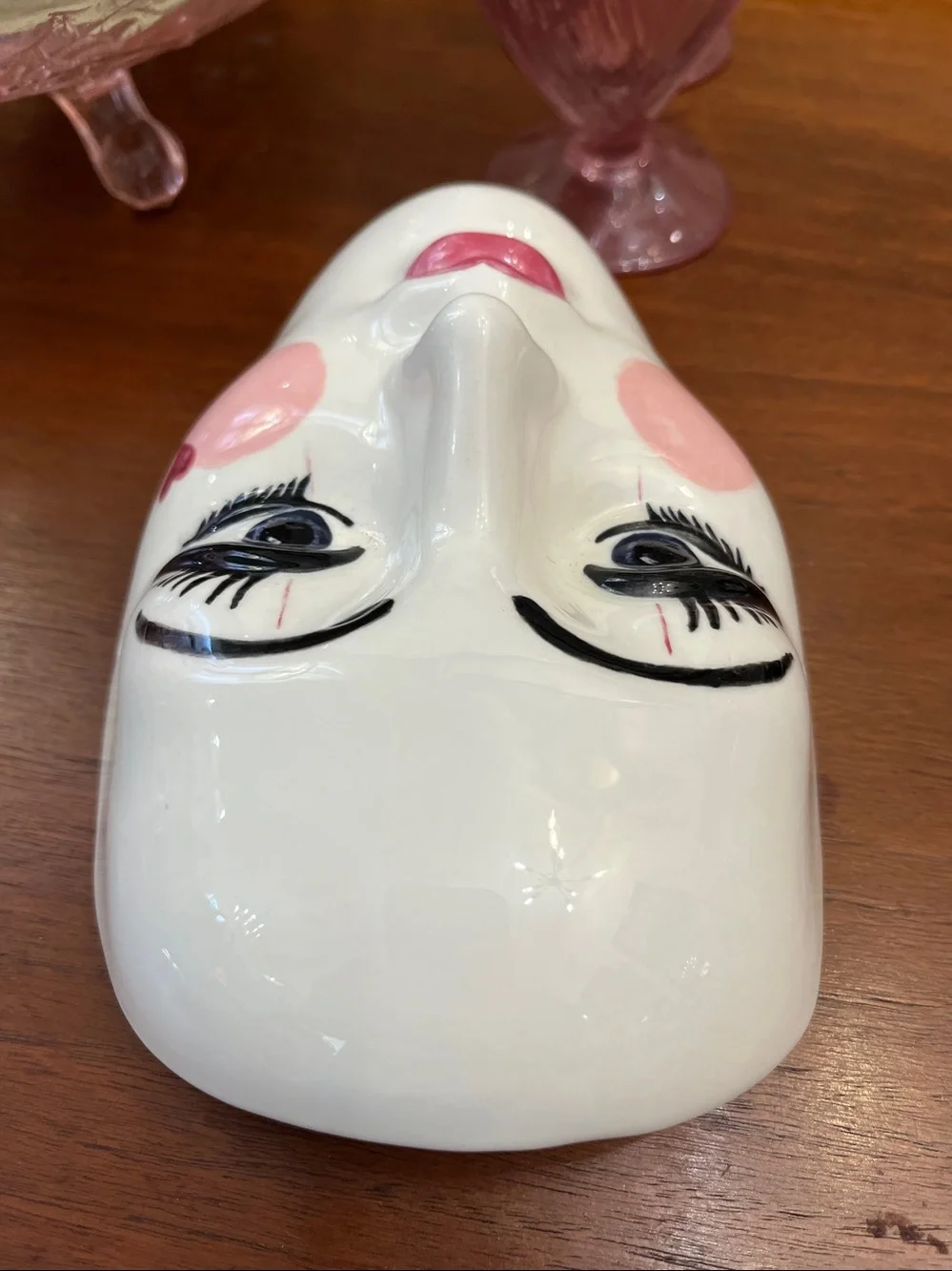 Vintage hand-painted porcelain face wall mask featuring stylized clown
